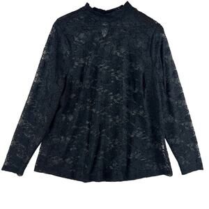 Lane Bryant WMNS Mock Neck Sheer Lace Swing Top 18/20 Black Floral Keyhole Back